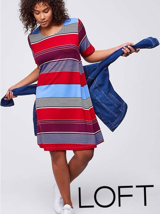 LOFT Dresses & Skirts - 🦋♥️🤍LOFT Red Blue Striped T-Shirt Dress | Casual Summer Shift Dress | Size Small